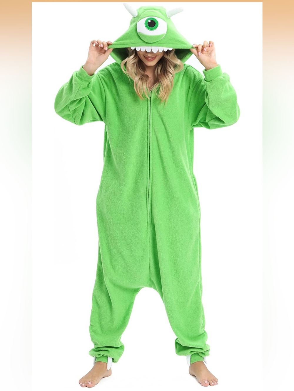 Kids Green Fleece One-Piece Hooded Pajama